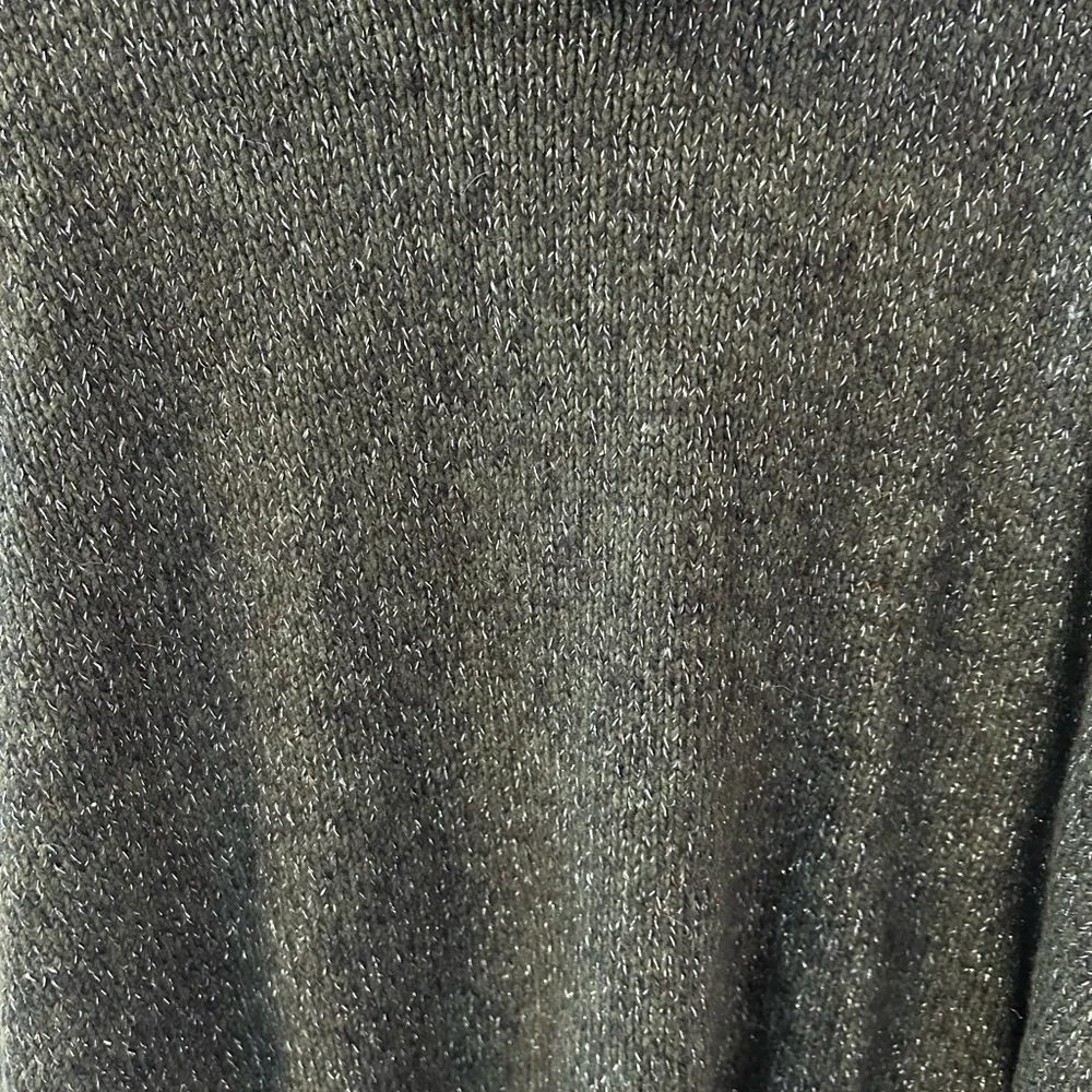 LOFT Dark Green Sparkly Short Sleeve Knit Turtleneck Poncho Sweater Medium NWT - Picture 2 of 8